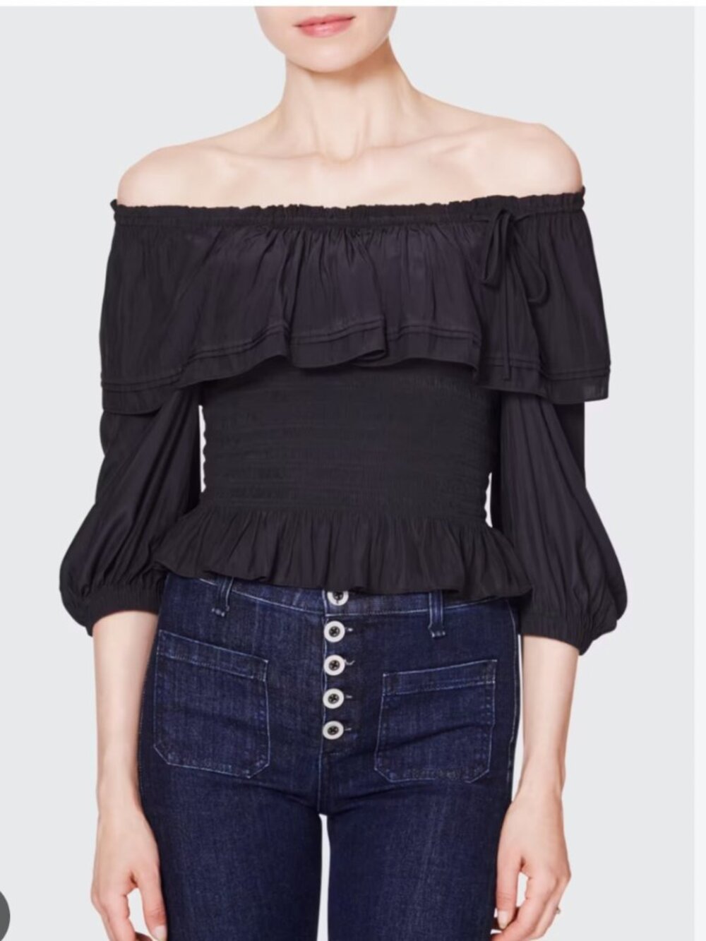 Ramy Brook Frankie Smocked Off-Shoulder Top XS Purple New